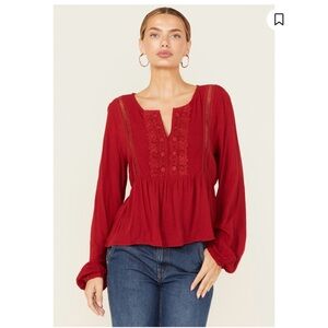 New! Wild Moss red lace accent blouse